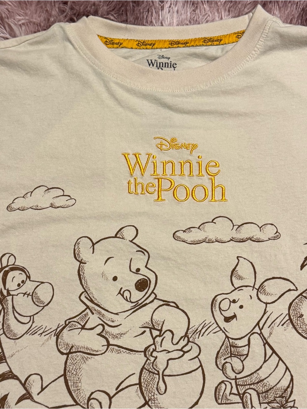 Disney Winnie the Pooh Crop Top Cream and Yellow Sketch Tee
